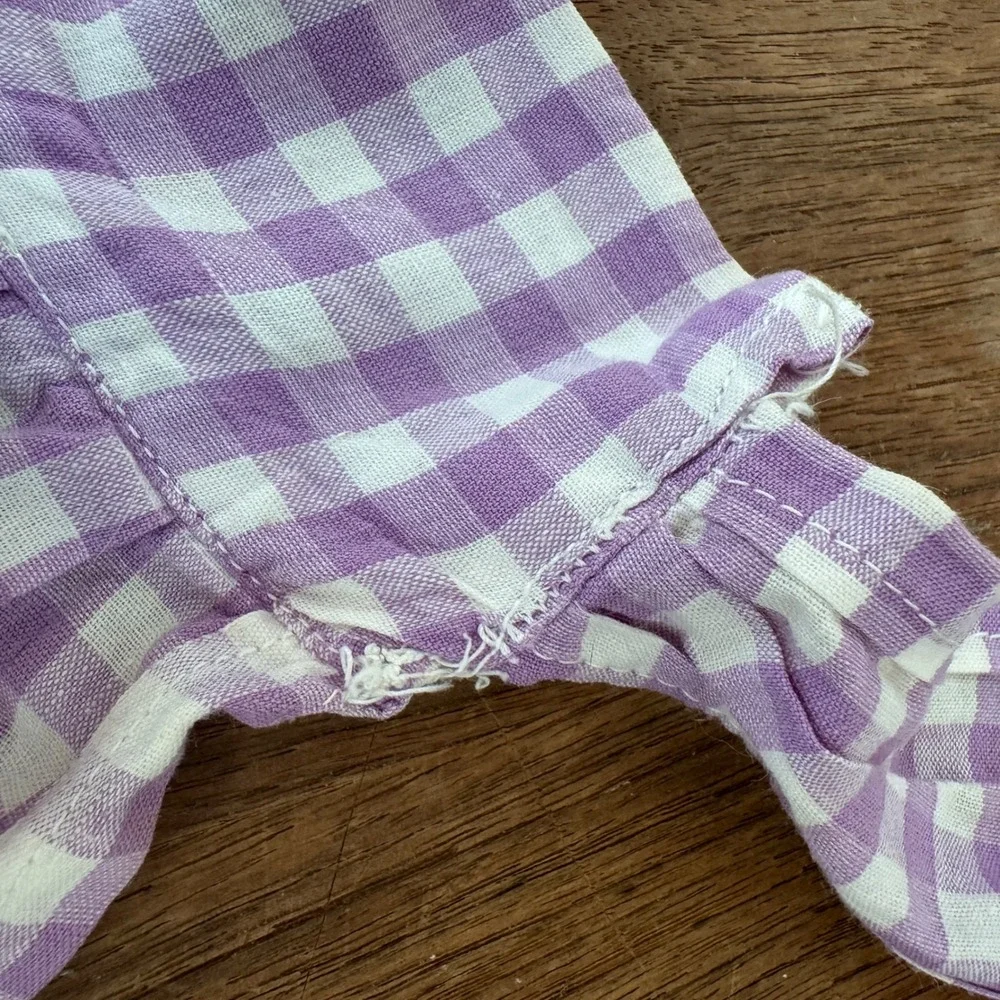 Vintage Purple Gingham Half Apron Hand Embroidered‎ Chicken Scratch Cross Stitch